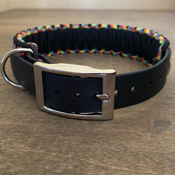 Dog collar black biothane with multi color paracord handcrafted NWT - Picture 2 of 7